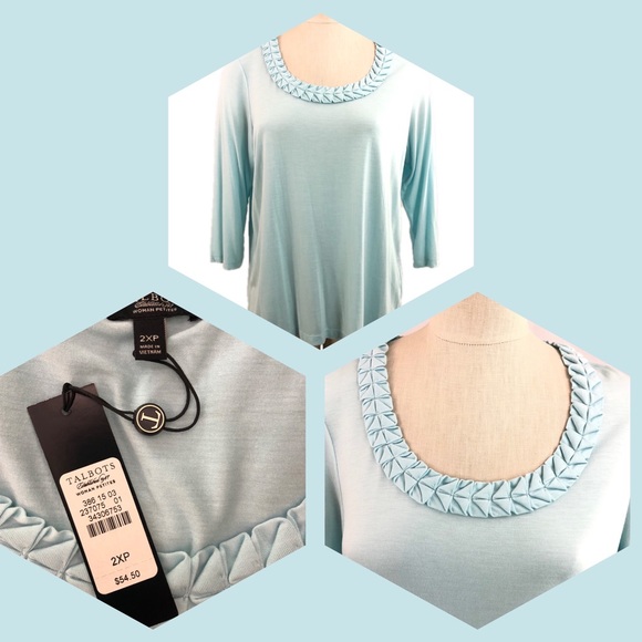 Talbots Top Rayon Blue Scoop neck 2X Petite 3/4 sleeves - Picture 2 of 10